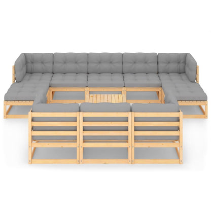 Set Divani Giardino 11 pz con Cuscini in Legno Massello di Pino