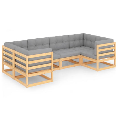 Set Divani Giardino 6 pz con Cuscini in Legno Massello di Pino | homemem39