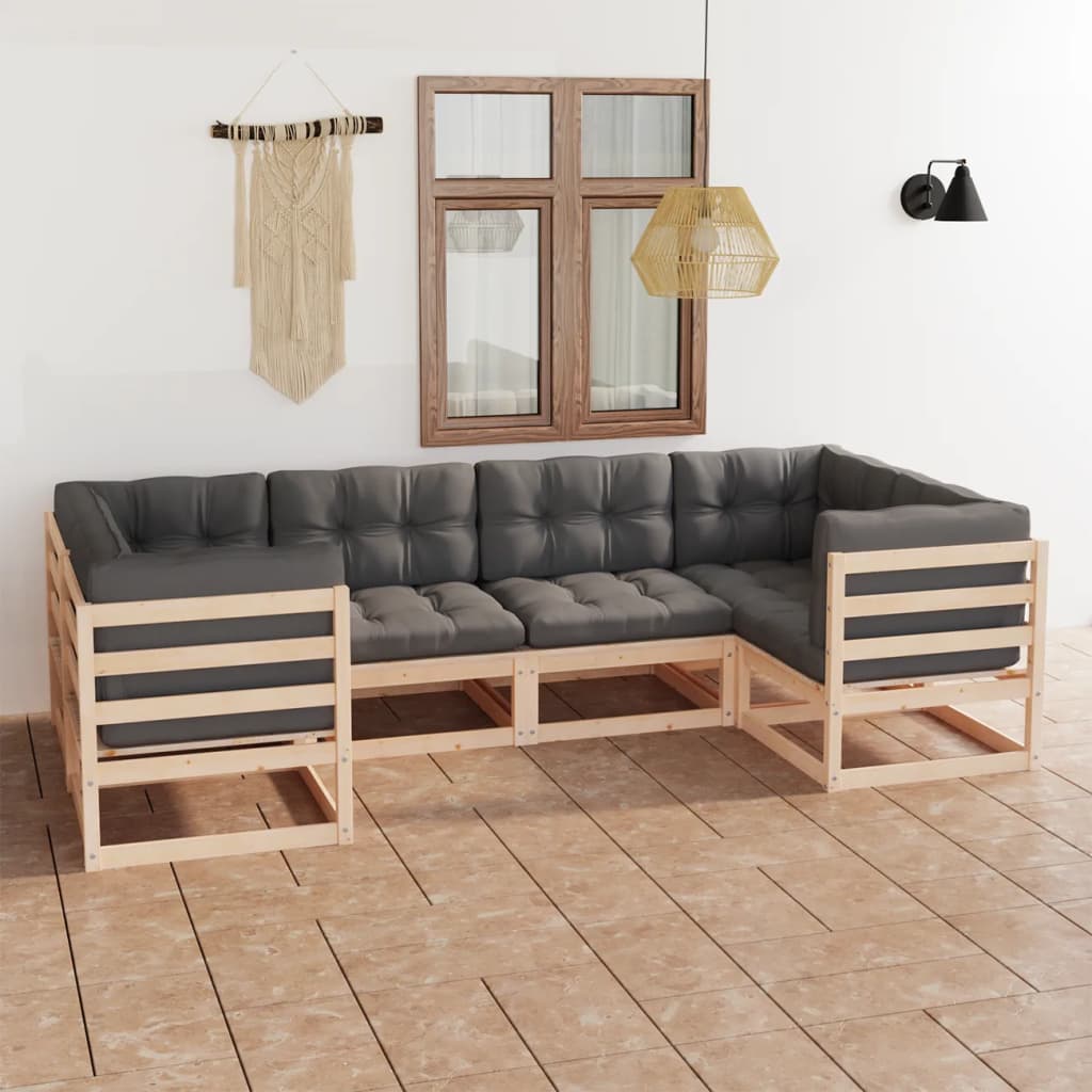 Set Divani Giardino 6 pz con Cuscini in Legno Massello di Pino | homemem39