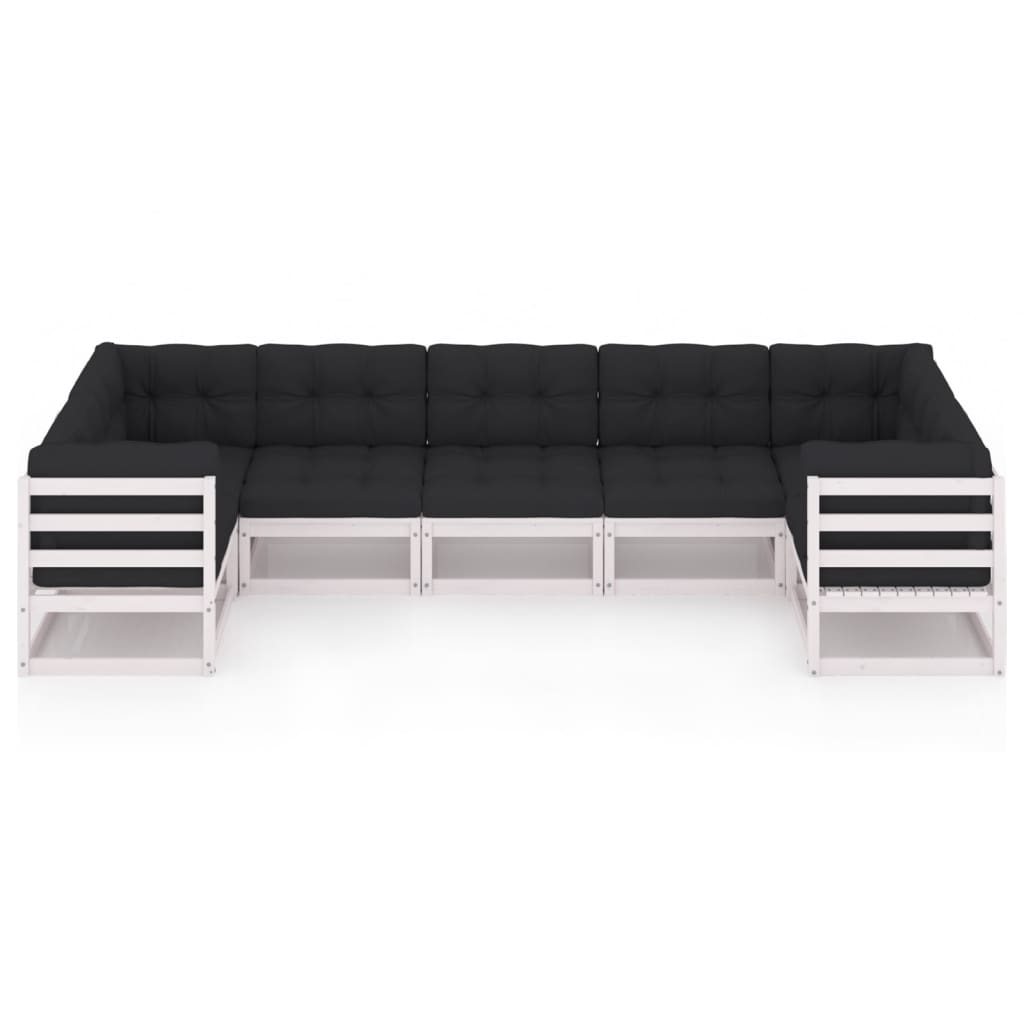 Set Salotto Giardino 7pz con Cuscini Bianco Legno Massello Pino