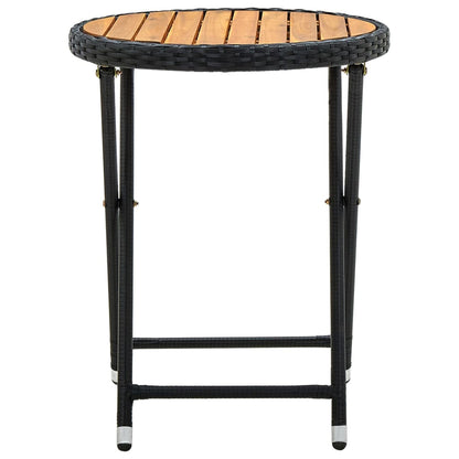 Tavolino da Tè Nero 60 cm in Polyrattan e Massello di Acacia | homemem39