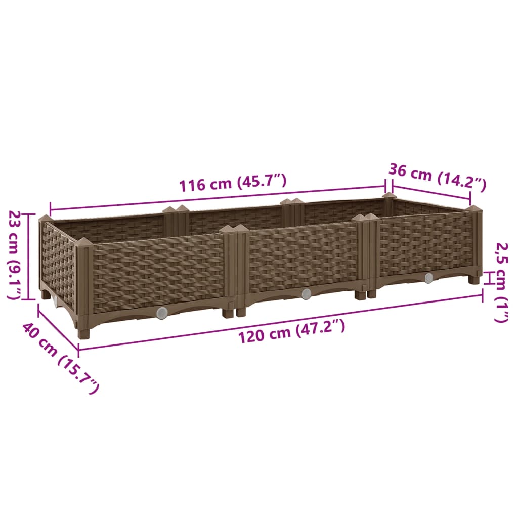 Fioriera Rialzata 120x40x23 cm in Polipropilene - homemem39