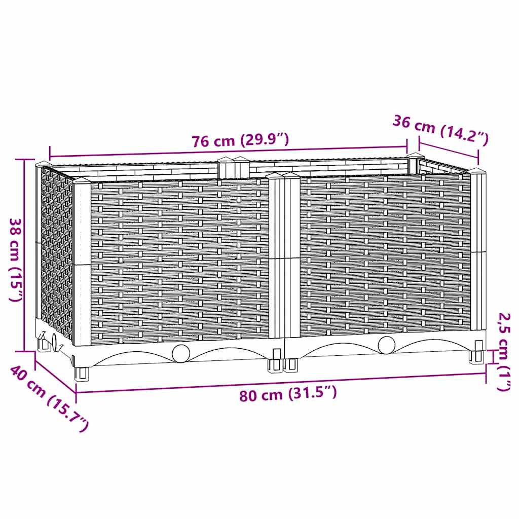 Fioriera Rialzata 80x40x38 cm in Polipropilene - homemem39