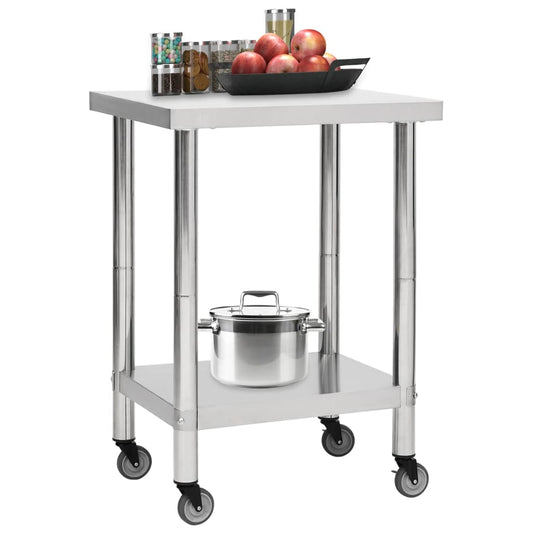 Tavolo da Lavoro Cucina con Ruote 60x30x85 cm in Acciaio Inox - homemem39