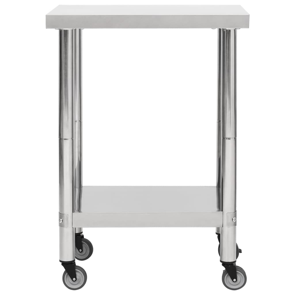 Tavolo da Lavoro Cucina con Ruote 60x30x85 cm in Acciaio Inox | homemem39