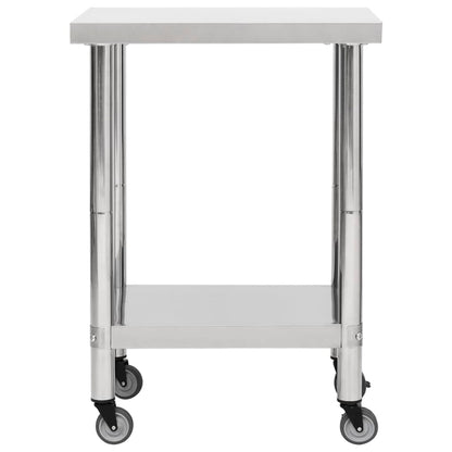 Tavolo da Lavoro Cucina con Ruote 60x30x85 cm in Acciaio Inox | homemem39