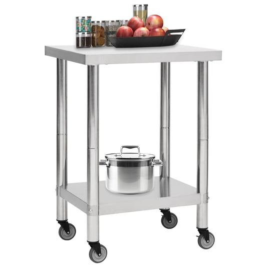 Tavolo da Lavoro Cucina con Ruote 60x45x85 cm in Acciaio Inox - homemem39
