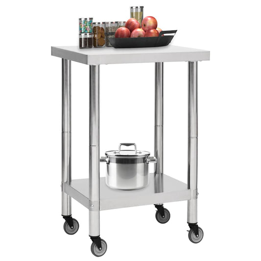Tavolo da Lavoro Cucina con Ruote 60x60x85 cm in Acciaio Inox