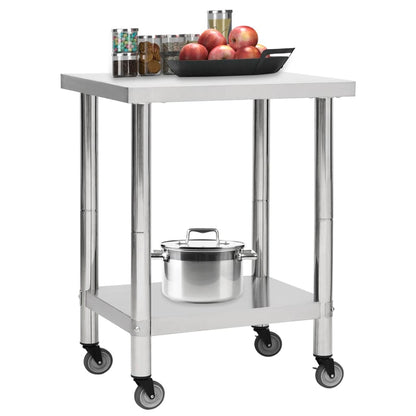 Tavolo da Lavoro Cucina con Ruote 80x30x85 cm in Acciaio Inox - homemem39