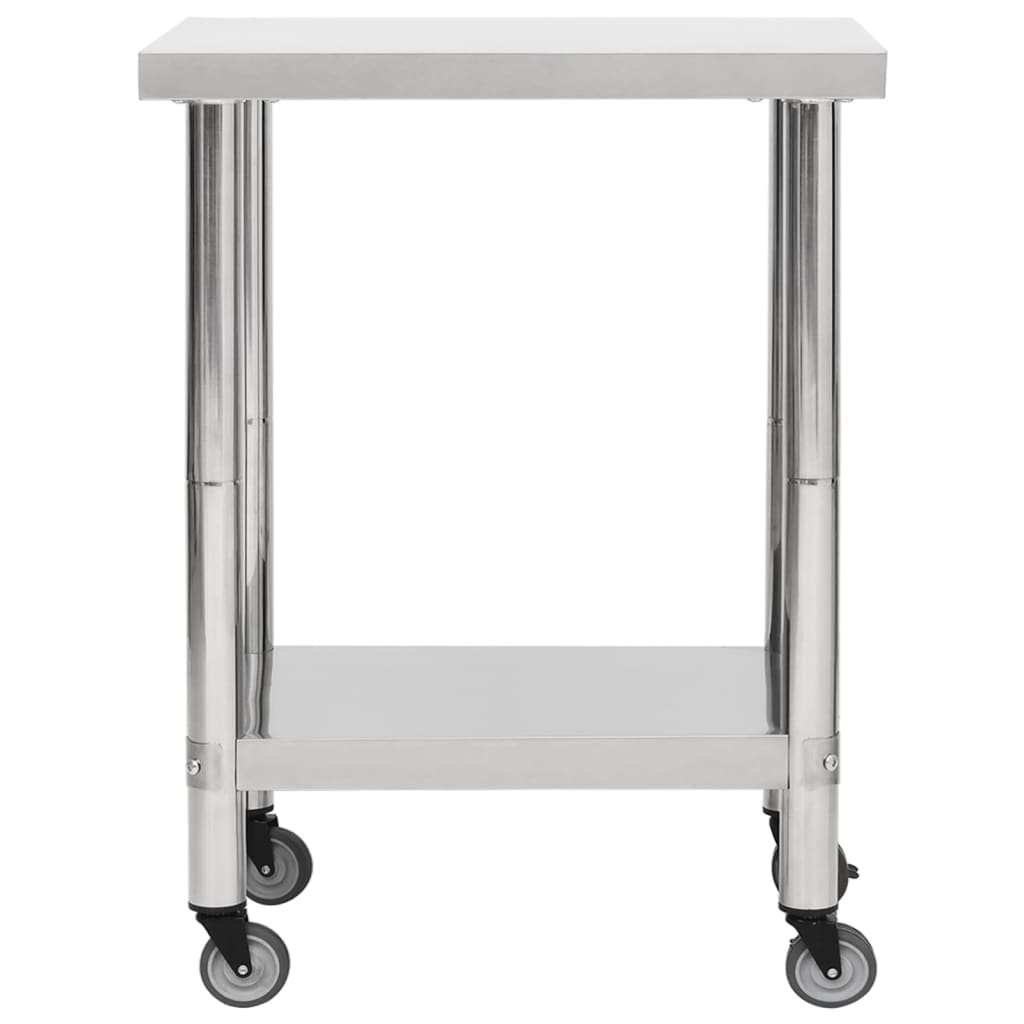 Tavolo da Lavoro Cucina con Ruote 80x30x85 cm in Acciaio Inox - homemem39