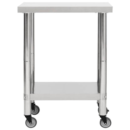 Tavolo da Lavoro Cucina con Ruote 80x30x85 cm in Acciaio Inox - homemem39