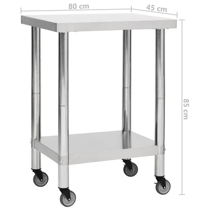 Tavolo da Lavoro Cucina con Ruote 80x45x85 cm in Acciaio Inox