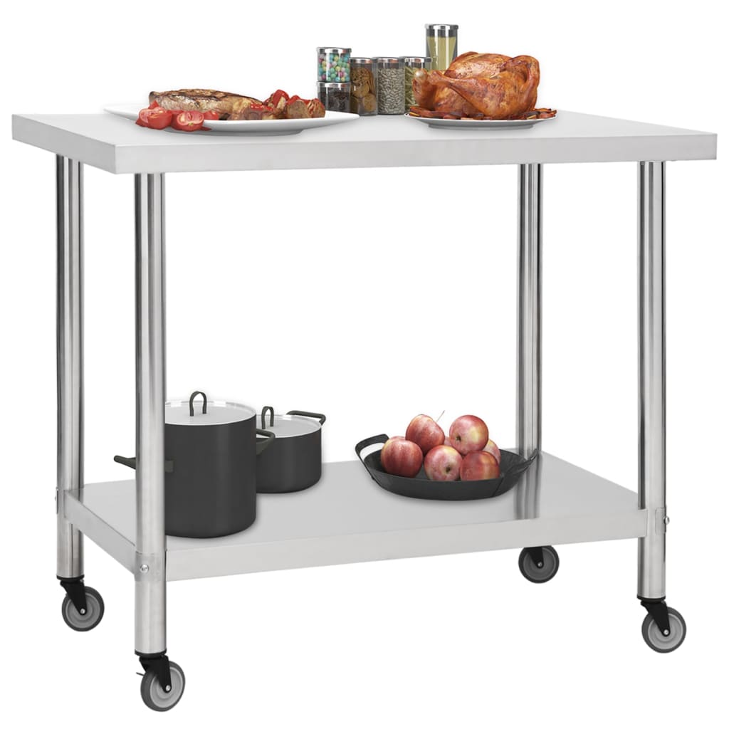 Tavolo da Lavoro Cucina con Ruote 80x60x85 cm in Acciaio Inox - homemem39