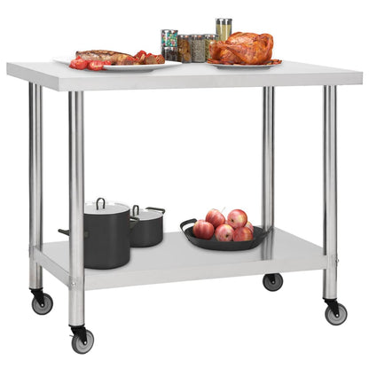 Tavolo da Lavoro Cucina con Ruote 100x30x85 cm in Acciaio Inox - homemem39