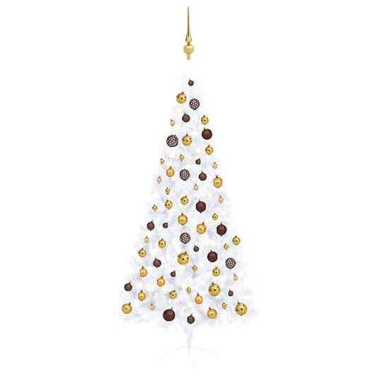 Set Albero Natale Artificiale a Metà LED Palline Bianco 180cm