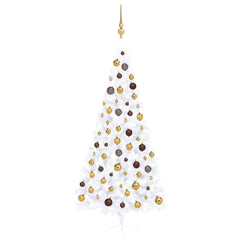 Set Albero Natale Artificiale a Metà LED Palline Bianco 210cm