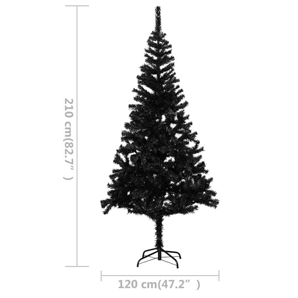 Albero di Natale Preilluminato con Palline Nero 210 cm PVC | homemem39