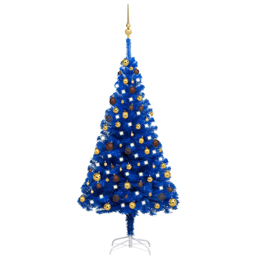 Albero di Natale Preilluminato con Palline Blu 150 cm PVC