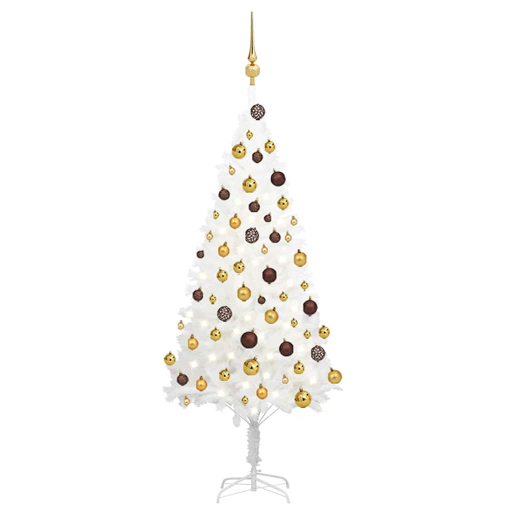 Albero di Natale Preilluminato con Palline Bianco 120 cm