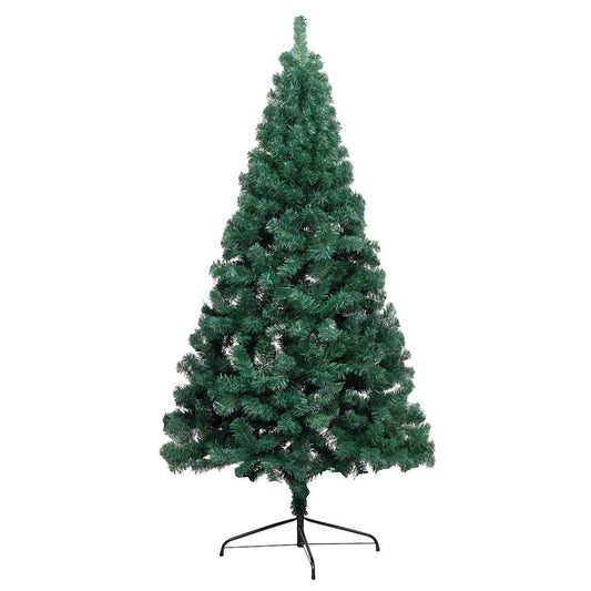 Albero di Natale a Metà Preilluminato con Palline Verde 210 cm