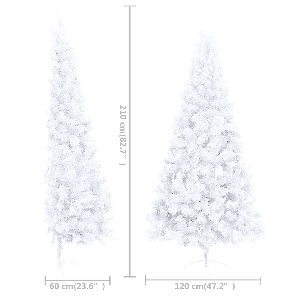 Albero di Natale a Metà Preilluminato con Palline Bianco 210 cm