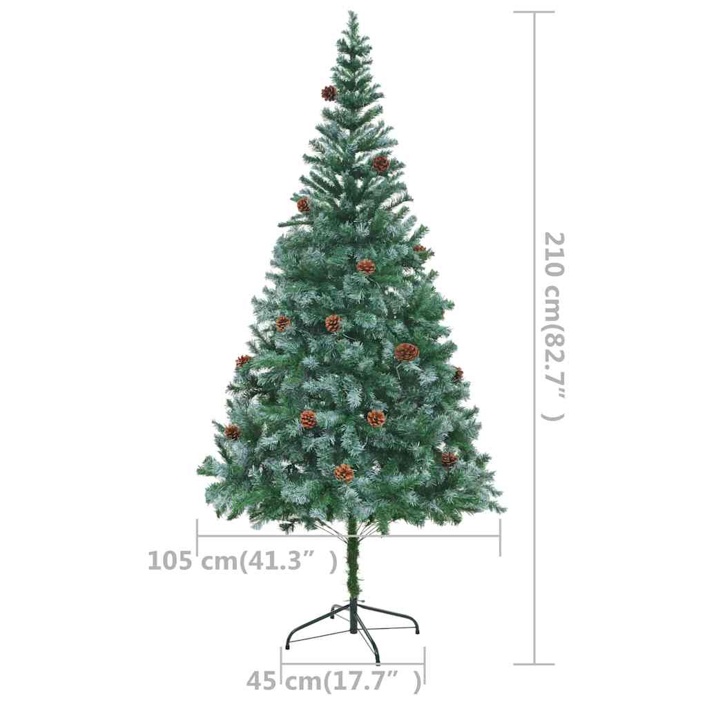 Albero di Natale Preilluminato con Palline e Pigne 210 cm