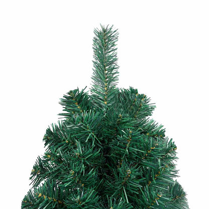 Albero di Natale a Metà Preilluminato con Palline Verde 150 cm