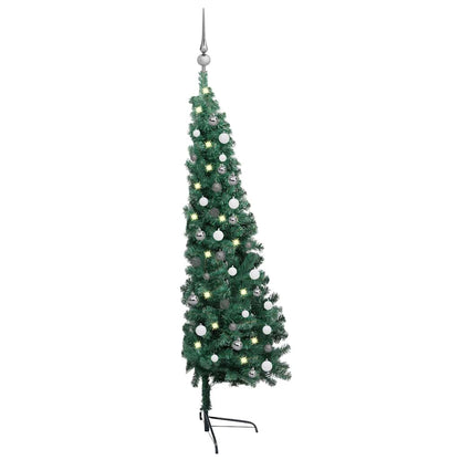 Albero di Natale a Metà Preilluminato con Palline Verde 210 cm