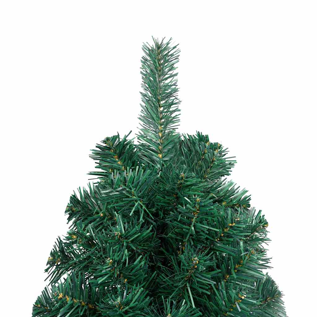 Albero di Natale a Metà Preilluminato con Palline Verde 210 cm