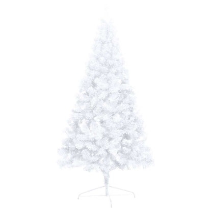 Albero di Natale a Metà Preilluminato con Palline Bianco 210 cm