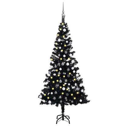 Albero di Natale Preilluminato con Palline Nero 150 cm PVC