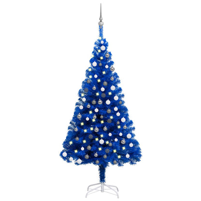 Albero di Natale Preilluminato con Palline Blu 150 cm PVC