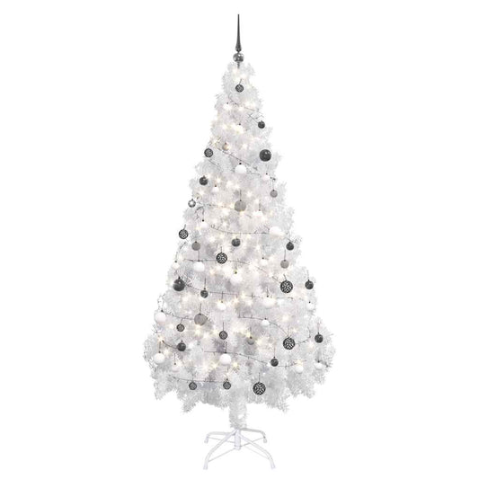 Albero di Natale Preilluminato con Palline Bianco 180 cm PVC - homemem39