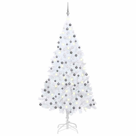 Albero di Natale Preilluminato con Palline Bianco 210 cm PVC - homemem39