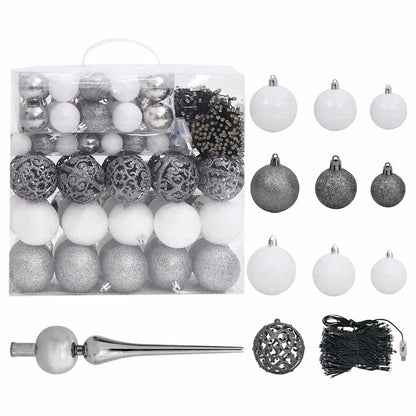 Albero di Natale Preilluminato con Palline Bianco 210 cm - homemem39
