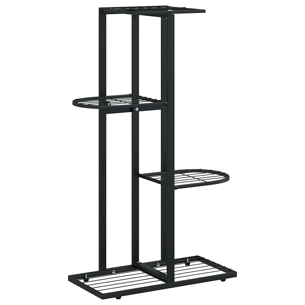 Piedistallo per Piante a 4 Piani 43x22x76 cm in Metallo Nero
