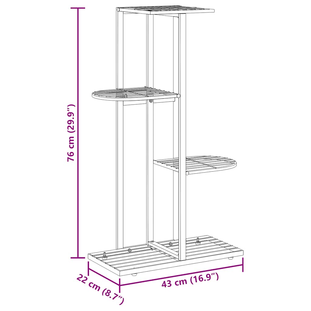 Piedistallo per Piante a 4 Piani 43x22x76 cm in Metallo Nero