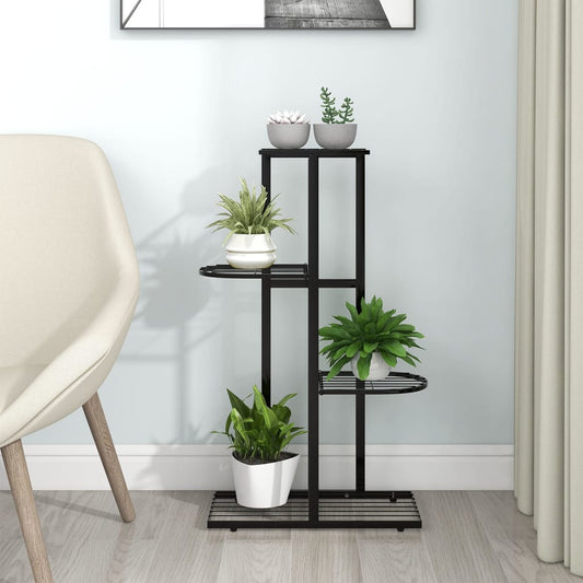 Piedistallo per Piante a 4 Piani 43x22x76 cm in Metallo Nero - homemem39
