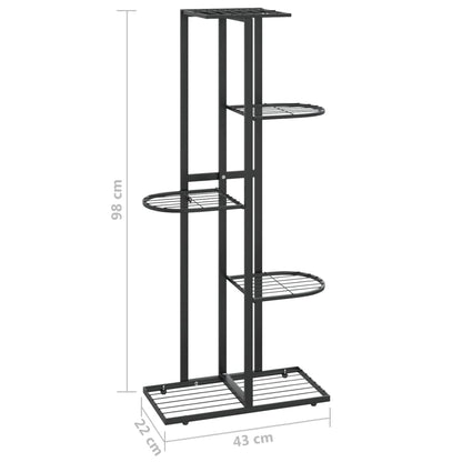 Piedistallo per Piante a 5 Piani 43x22x98 cm in Metallo Nero