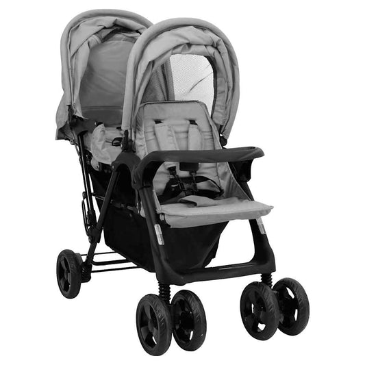 Passeggino Gemellare a Tandem Grigio Chiaro in Acciaio - homemem39
