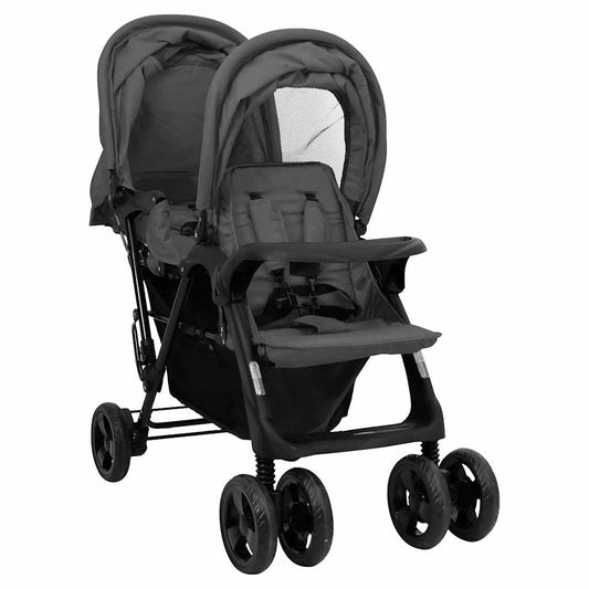 Passeggino Gemellare a Tandem Grigio Scuro in Acciaio - homemem39