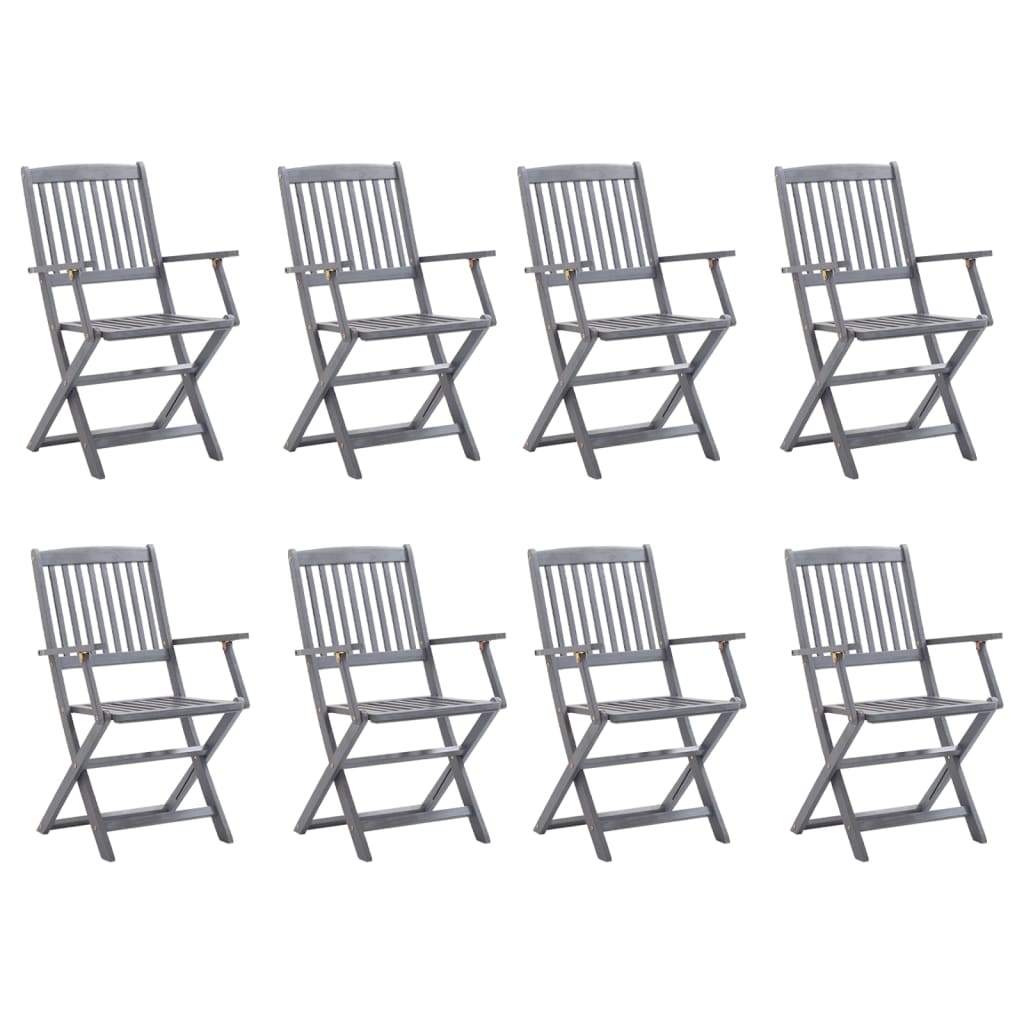 Set di 8 sedie pieghevoli con cuscini in legno massello di acacia