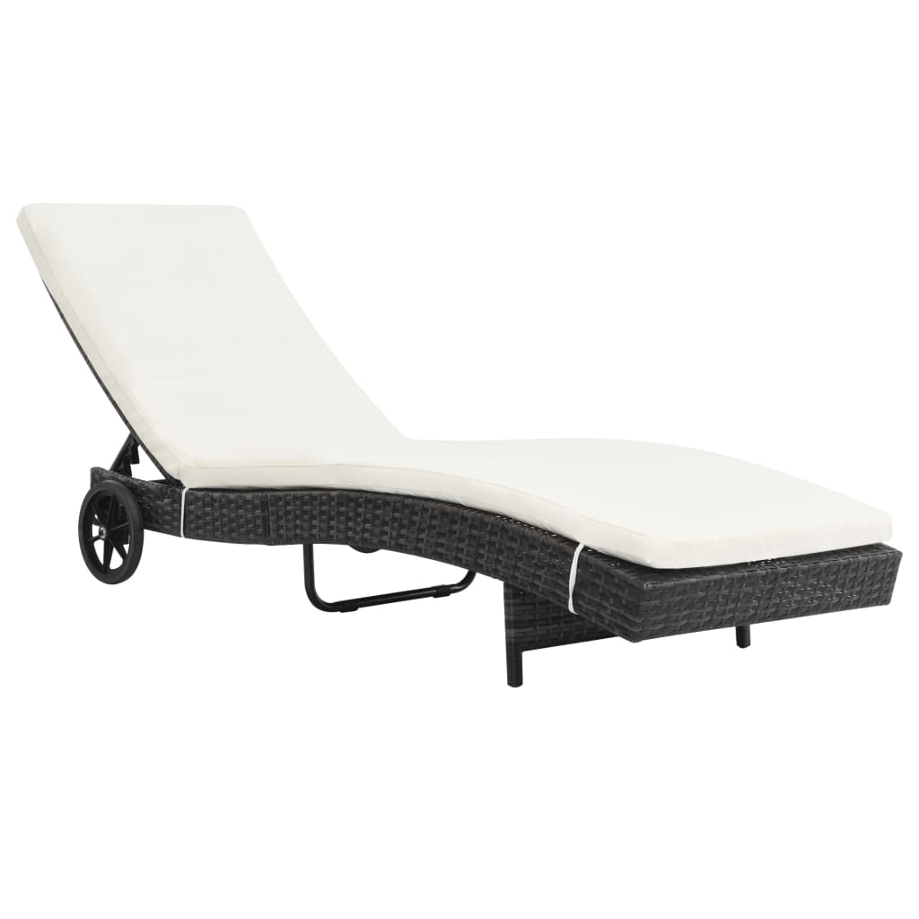 Lettini Prendisole 2 pz con Ruote Cuscini in Polyrattan Nero - homemem39