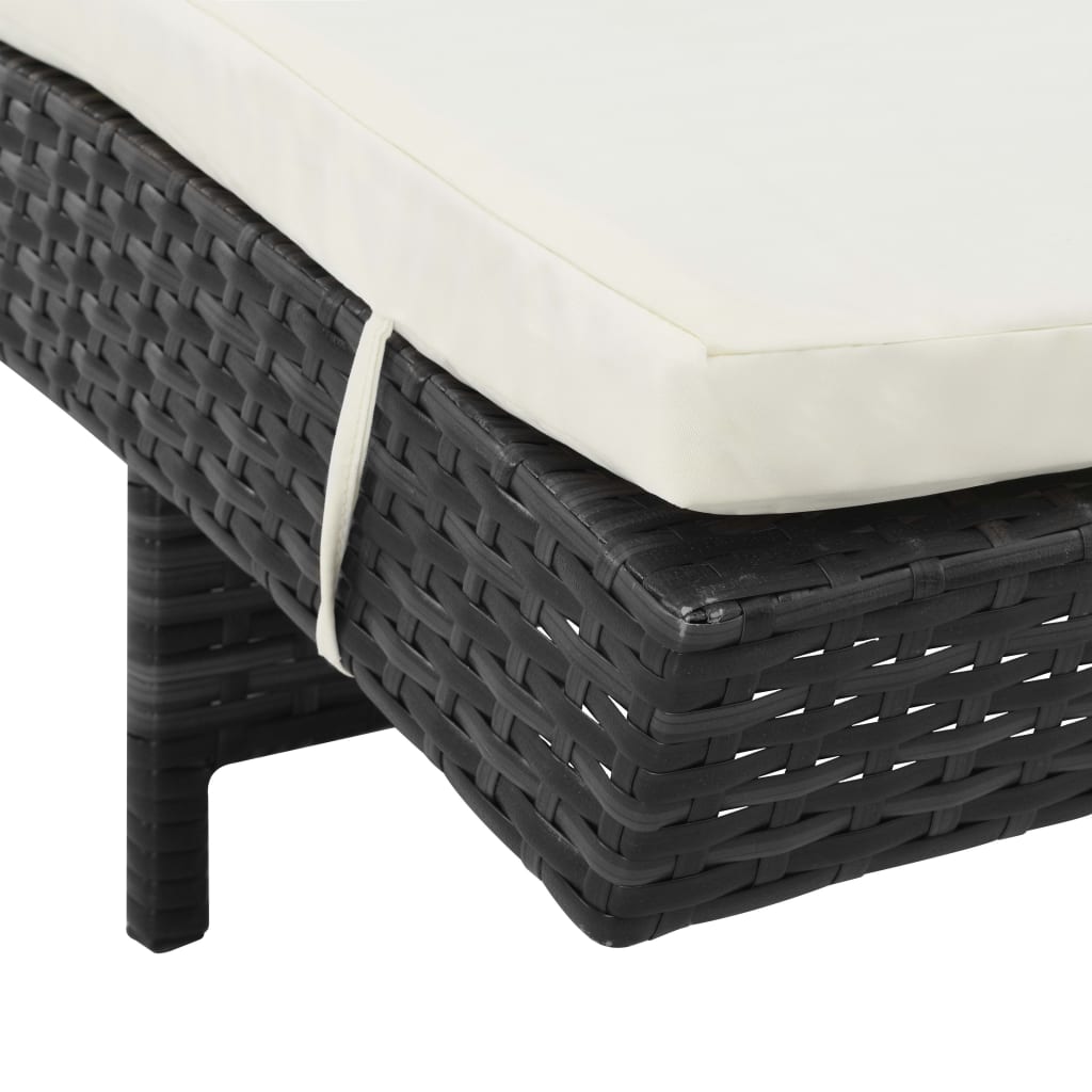 Lettini Prendisole 2 pz con Ruote Cuscini in Polyrattan Nero - homemem39