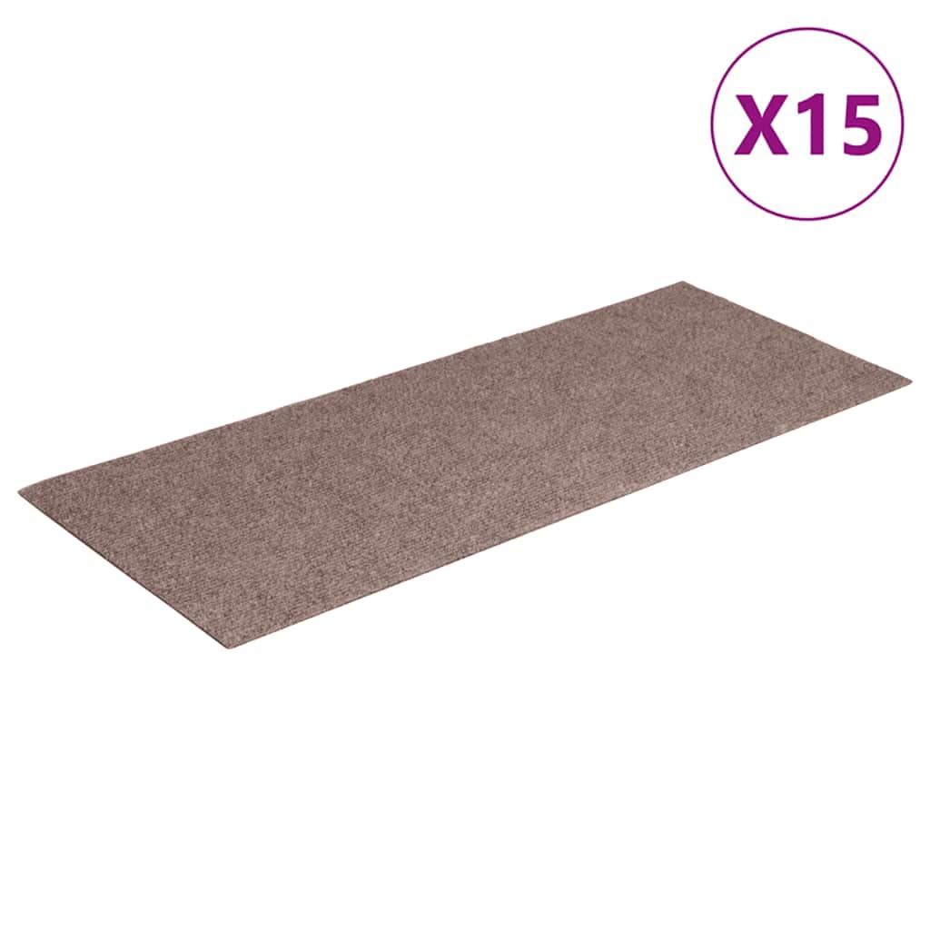 Tappetini per scale autoadesivi 15 pz 60x25 cm marrone chiaro rettangolari | homemem39
