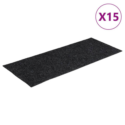 Tappetini per scale autoadesivi 15 pz 60x25 cm Grigio Scuro Rettangolari