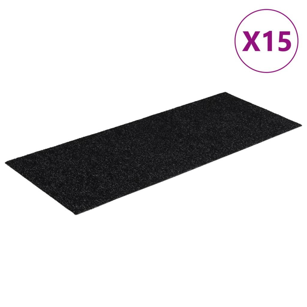 Tappetini per scale autoadesivi 15 pz 60x25 cm neri rettangolari | homemem39