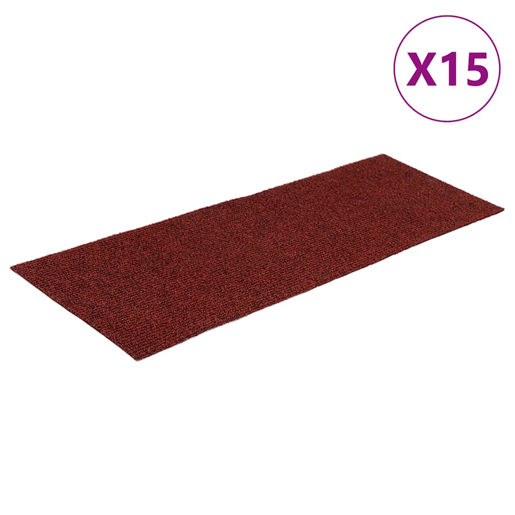 Tappetini per scale autoadesivi 15 pz 60x25 cm Bordeaux Rosso Rettangolari