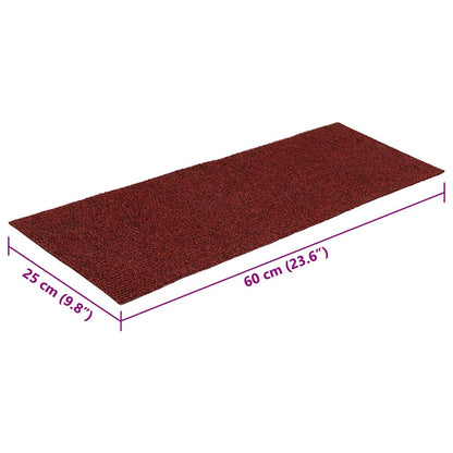 Tappetini per scale autoadesivi 15 pz 60x25 cm Bordeaux Rosso Rettangolari