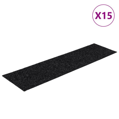 Tappetini per scale autoadesivi 15 pz 76x20 cm neri rettangolari - homemem39